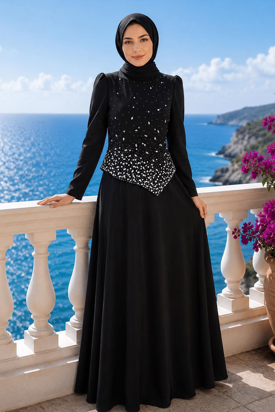 Hijab clothing BLACK GEM DETAILED EVENING DRESS T 2384