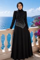 Hijab clothing BLACK GEM DETAILED EVENING DRESS T 2384