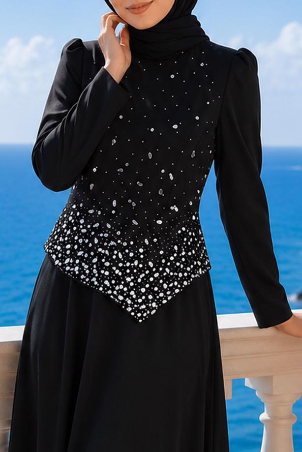 Hijab clothing BLACK GEM DETAILED EVENING DRESS T 2384 - TRENDTESETTÜR