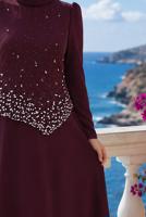 Hijab clothing CLARET RED GEM DETAILED EVENING DRESS T 2384