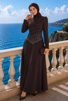 Hijab clothing BROWN GEM DETAILED EVENING DRESS T 2384