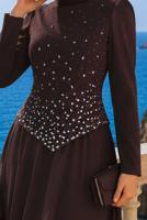 Hijab clothing BROWN GEM DETAILED EVENING DRESS T 2384
