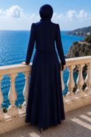 Hijab clothing NAVY BLUE GEM DETAILED EVENING DRESS T 2384