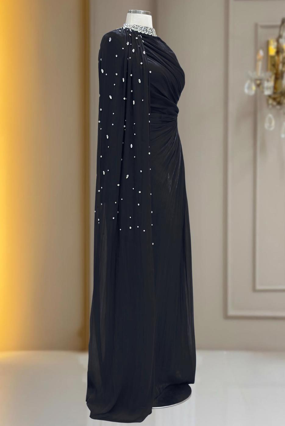 Hijab clothing BLACK CHIFFON EVENING DRESS T 2463