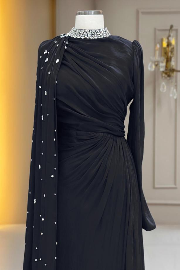 Hijab clothing BLACK CHIFFON EVENING DRESS T 2463 - TRENDTESETTÜR