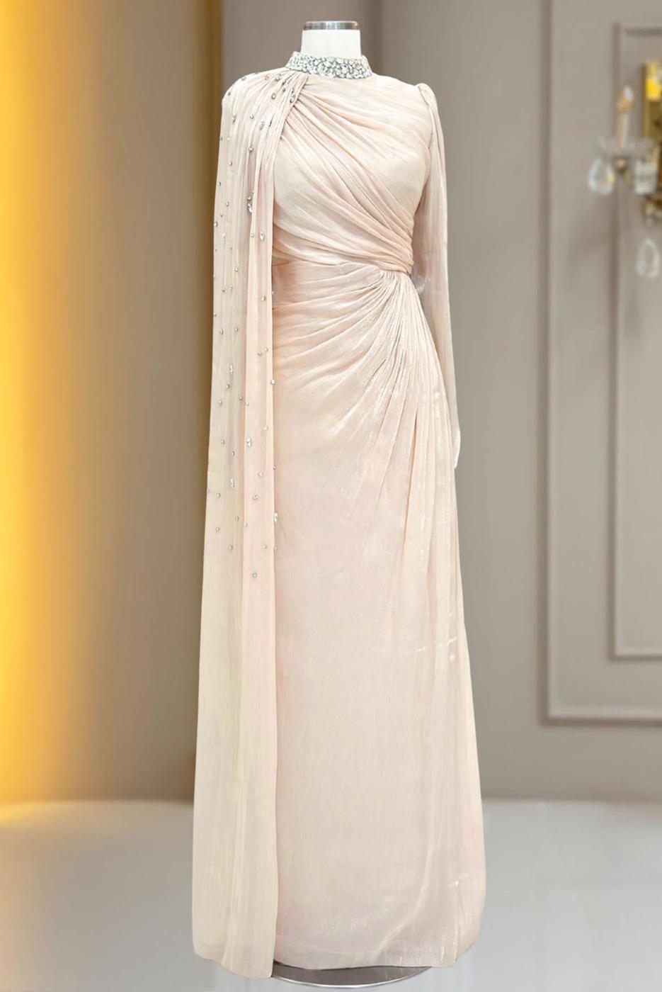Hijab clothing CREAM CHIFFON EVENING DRESS T 2463