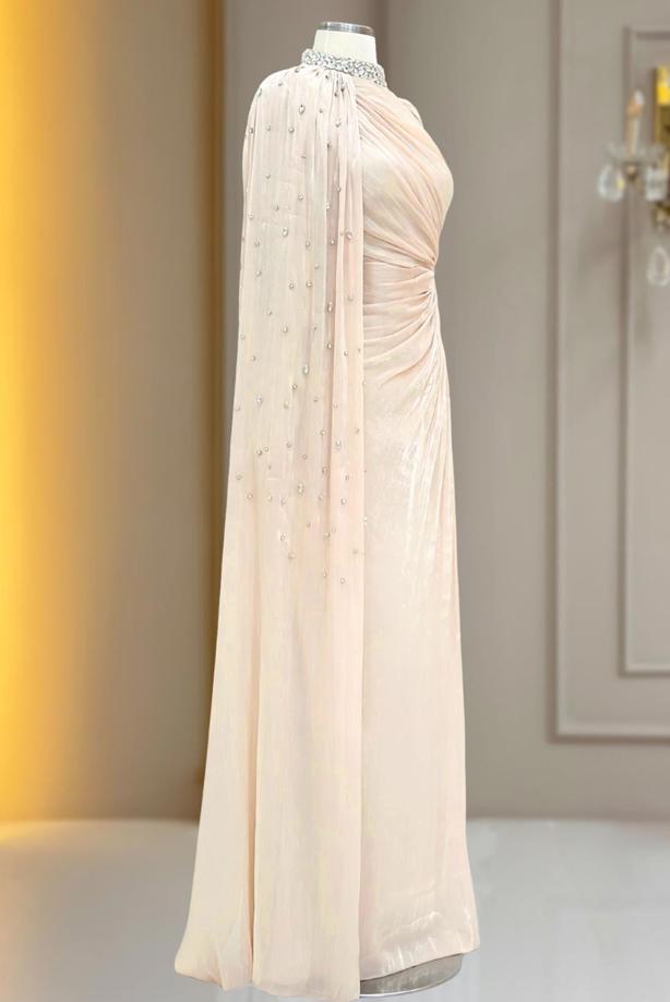 Hijab clothing CREAM CHIFFON EVENING DRESS T 2463 - TRENDTESETTÜR