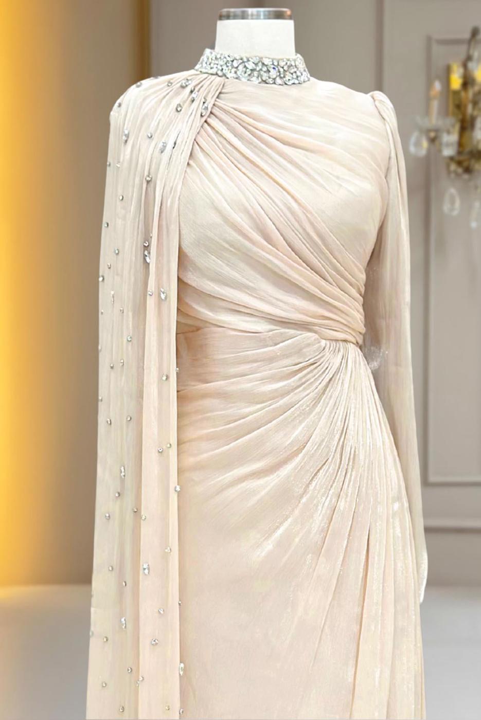 Hijab clothing CREAM CHIFFON EVENING DRESS T 2463