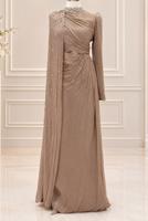 Vêtements hijab BRUN ROBE DE SOIRÉE EN MOUSSELINE DE SOIE T 2463