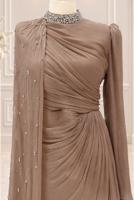Vêtements hijab BRUN ROBE DE SOIRÉE EN MOUSSELINE DE SOIE T 2463