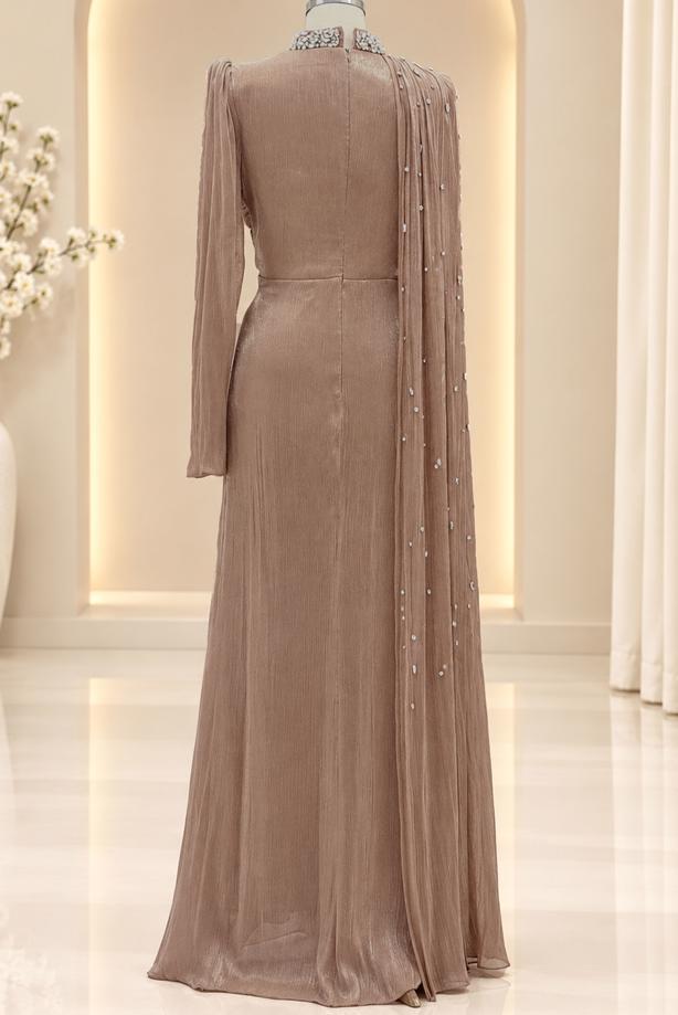 Vêtements hijab BRUN ROBE DE SOIRÉE EN MOUSSELINE DE SOIE T 2463 - TRENDTESETTÜR