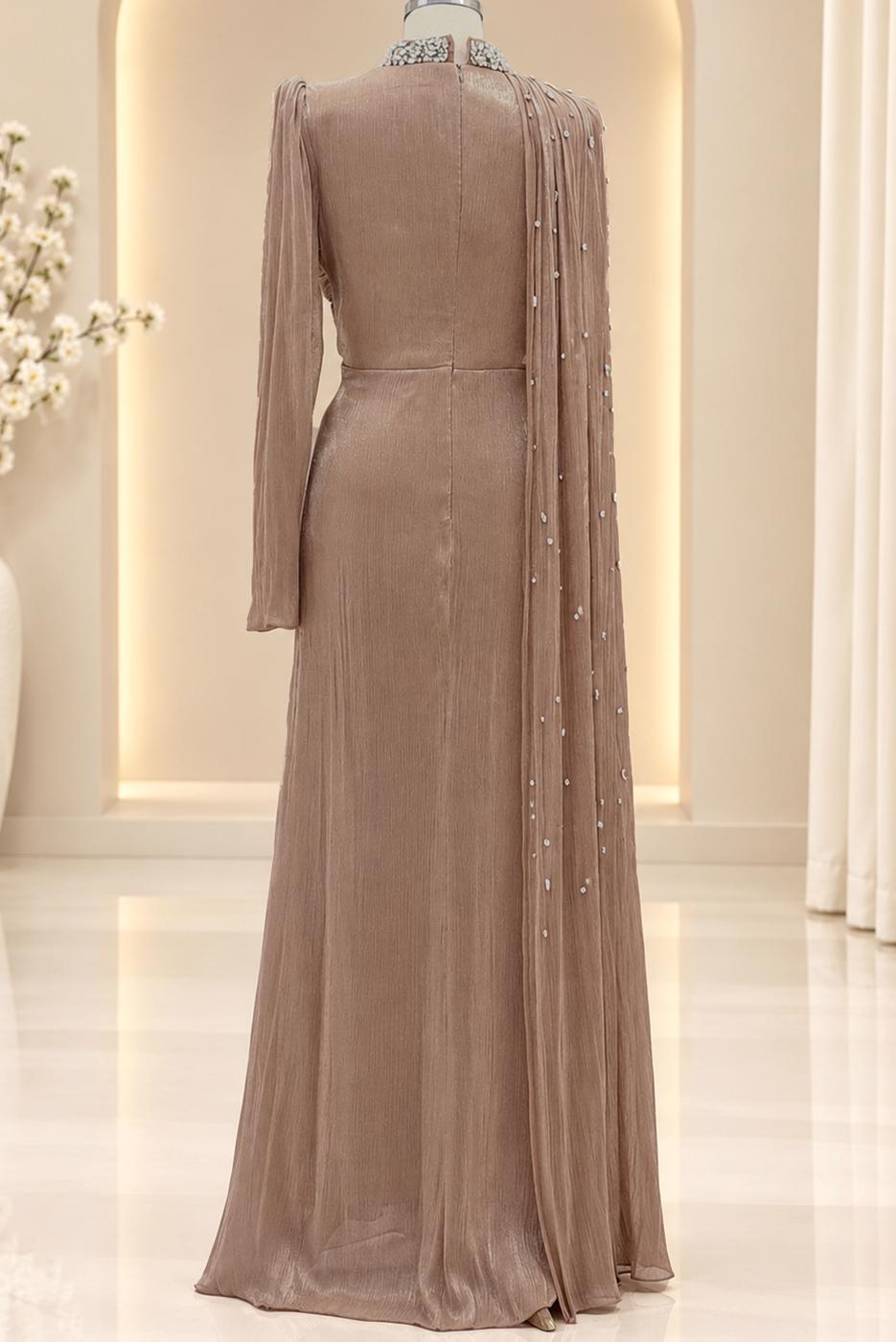 Vêtements hijab BRUN ROBE DE SOIRÉE EN MOUSSELINE DE SOIE T 2463
