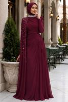Tesettür giyim BORDO ŞİFON ABİYE ELBİSE T 2463