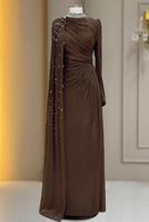 Hijab clothing BROWN CHIFFON EVENING DRESS T 2463