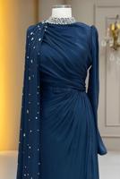 Hijab clothing NAVY BLUE CHIFFON EVENING DRESS T 2463