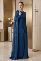 Hijab clothing NAVY BLUE CHIFFON EVENING DRESS T 2463