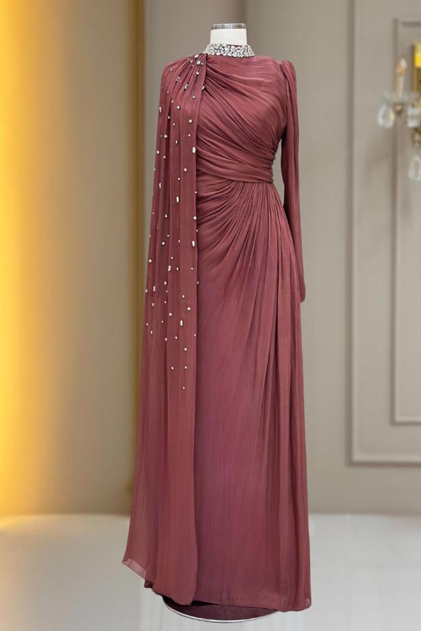 Hijab clothing PINK CHIFFON EVENING DRESS T 2463 - TRENDTESETTÜR