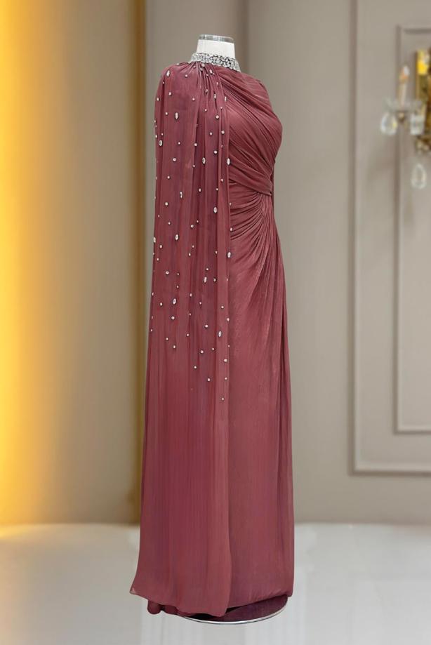 Hijab clothing PINK CHIFFON EVENING DRESS T 2463 - TRENDTESETTÜR
