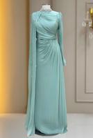 Tesettür giyim YEŞİL ŞİFON ABİYE ELBİSE T 2463