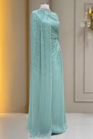 Tesettür giyim YEŞİL ŞİFON ABİYE ELBİSE T 2463