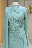 Tesettür giyim YEŞİL ŞİFON ABİYE ELBİSE T 2463