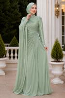 Vêtements hijab VERT ROBE DE SOIRÉE EN MOUSSELINE DE SOIE T 2463