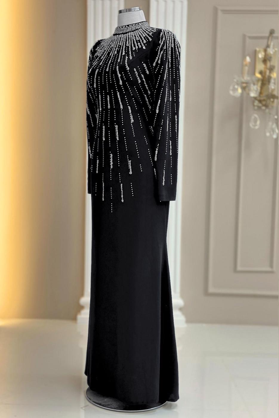 Hijab clothing BLACK GEM DETAILED EVENING DRESS T 2563