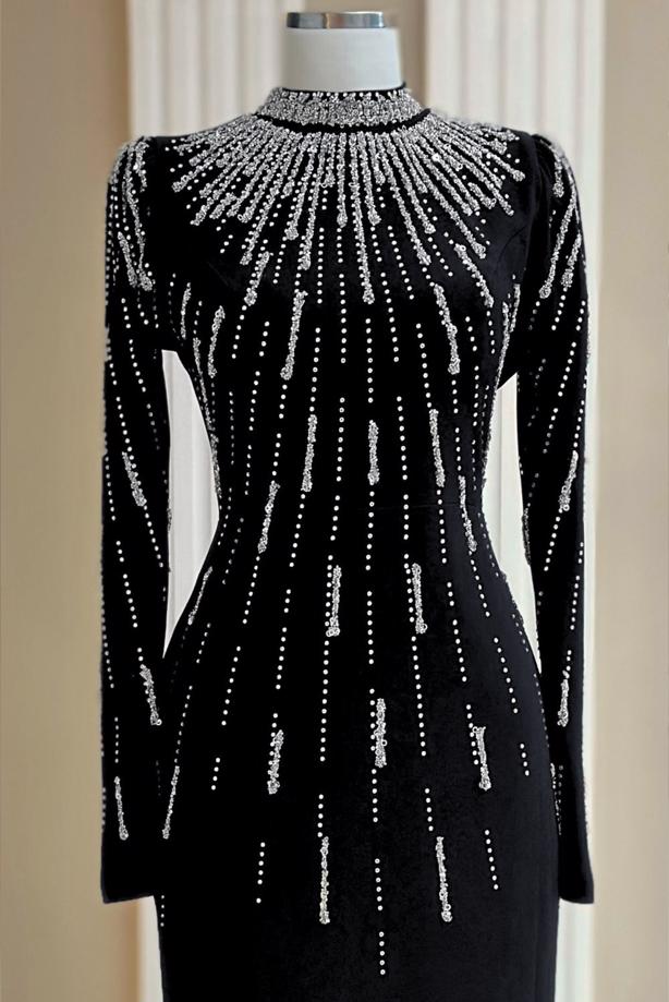 Hijab clothing BLACK GEM DETAILED EVENING DRESS T 2563 - TRENDTESETTÜR