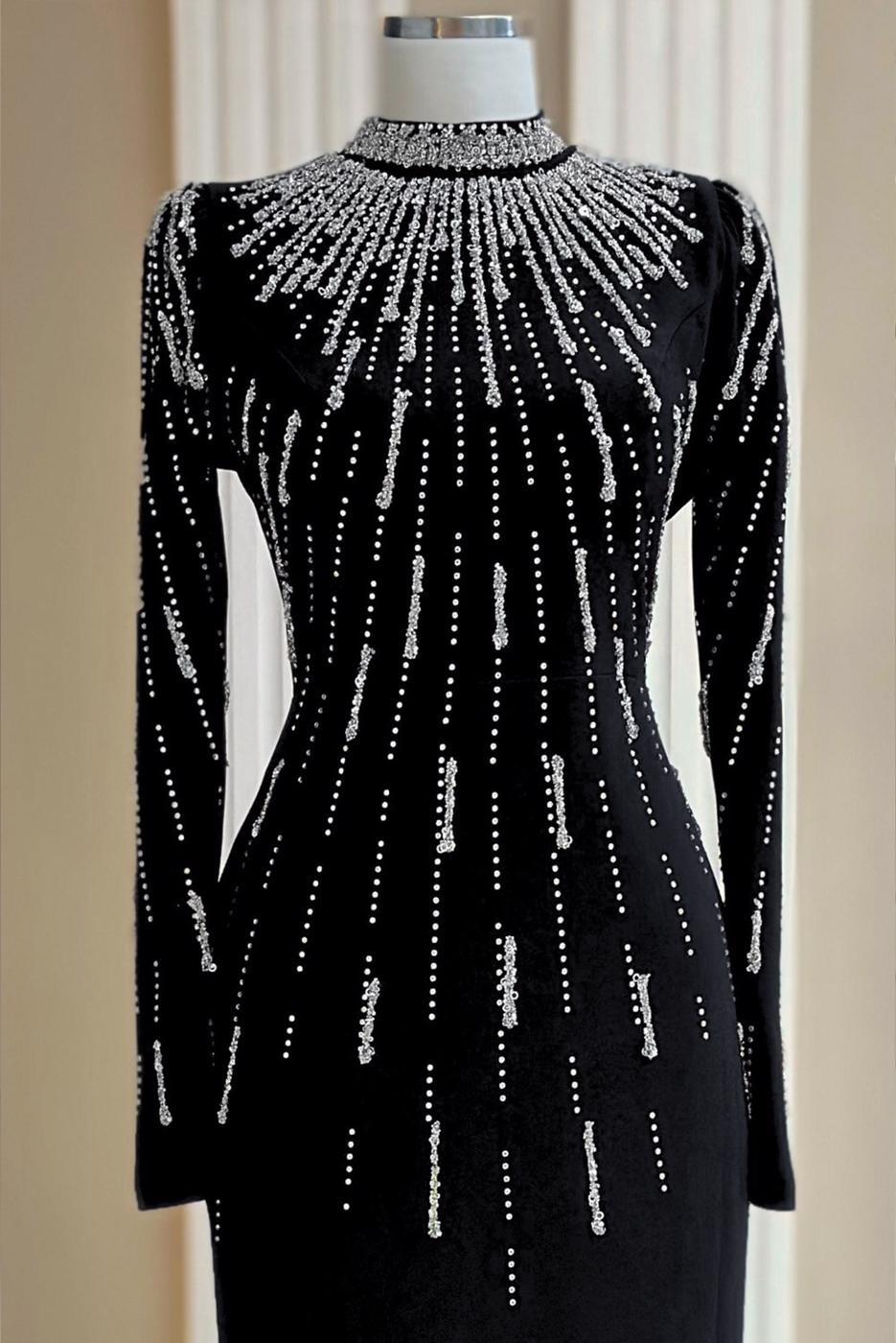 Hijab clothing BLACK GEM DETAILED EVENING DRESS T 2563