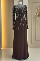 Hijab clothing BROWN GEM DETAILED EVENING DRESS T 2563