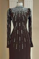 Hijab clothing BROWN GEM DETAILED EVENING DRESS T 2563