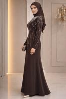 Hijab-Kleidung BRAUN ABENDKLEID MIT EDELSTEIN DETAILS T 2563