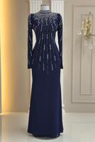 Hijab clothing NAVY BLUE GEM DETAILED EVENING DRESS T 2563