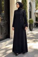 Tesettür giyim SİYAH TAŞ İŞLEMELİ ABİYE ELBİSE T 2731