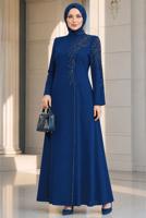 Hijab clothing NAVY BLUE GEM EMBROIDERED EVENING DRESS T 2731