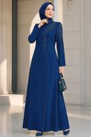 Hijab clothing NAVY BLUE GEM EMBROIDERED EVENING DRESS T 2731
