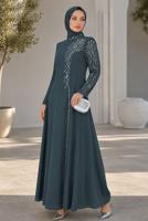Tesettür giyim GRİ TAŞ İŞLEMELİ ABİYE ELBİSE T 2731