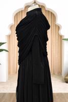 Tesettür giyim SİYAH DRAPELİ ŞİFON ABİYE ELBİSE T 2763