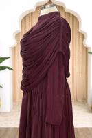 Tesettür giyim BORDO DRAPELİ ŞİFON ABİYE ELBİSE T 2763