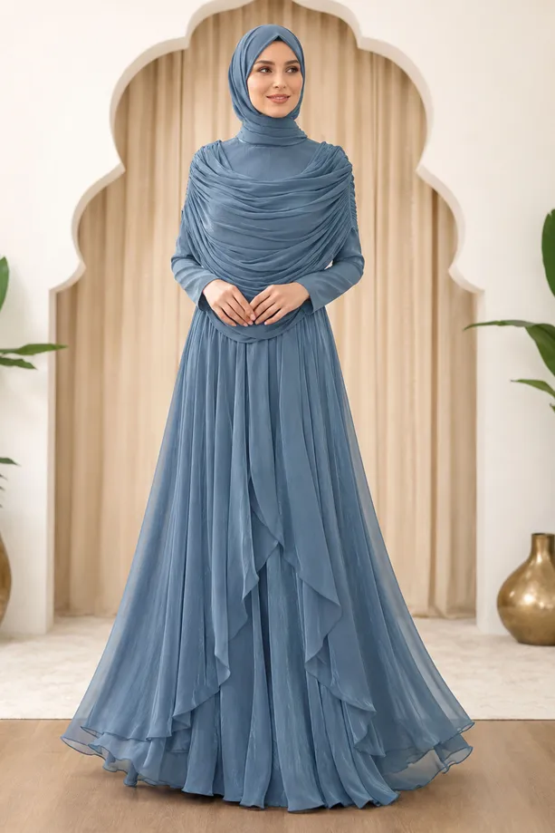 DRAPE DETAILED CHIFFON DRESS T 2763