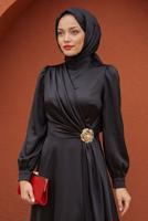 Vêtements hijab NOIR ROBE DE SOIRÉE DÉTAILLÉE ACCESSOIRE T 3626