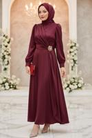 Vêtements hijab ROUGE BORDEAUX ROBE DE SOIRÉE DÉTAILLÉE ACCESSOIRE T 3626