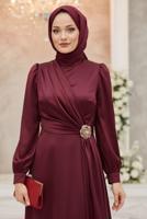 Vêtements hijab ROUGE BORDEAUX ROBE DE SOIRÉE DÉTAILLÉE ACCESSOIRE T 3626