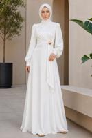 Hijab clothing ECRU ACCESSORY DETAILED EVENING DRESS T 3626