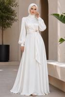 Hijab clothing ECRU ACCESSORY DETAILED EVENING DRESS T 3626