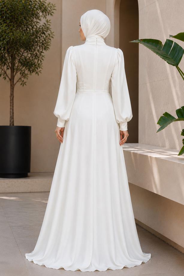 Hijab clothing ECRU ACCESSORY DETAILED EVENING DRESS T 3626 - TRENDTESETTÜR