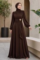 Hijab clothing BROWN ACCESSORY DETAILED EVENING DRESS T 3626