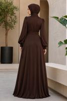 Hijab clothing BROWN ACCESSORY DETAILED EVENING DRESS T 3626