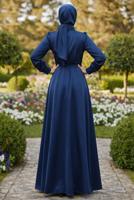 Vêtements hijab BLEU MARINE ROBE DE SOIRÉE DÉTAILLÉE ACCESSOIRE T 3626