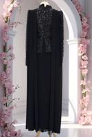 Vêtements hijab NOIR ROBE DE SOIRÉE DÉTAILLÉE EN TULLE T 3663